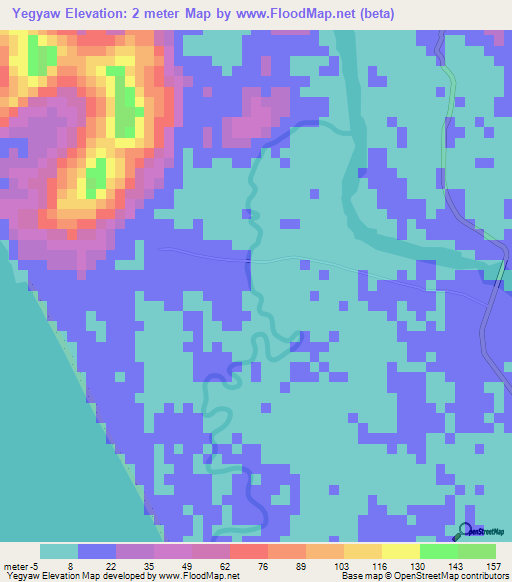 Yegyaw,Myanmar Elevation Map
