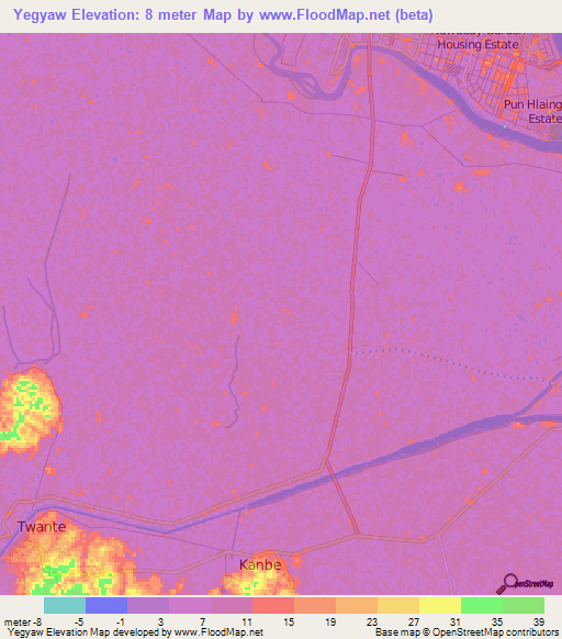 Yegyaw,Myanmar Elevation Map
