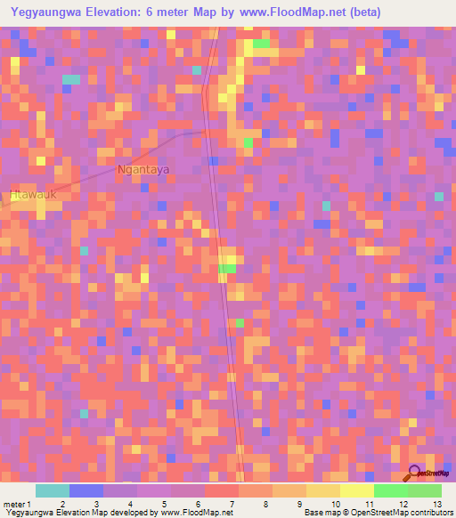 Yegyaungwa,Myanmar Elevation Map
