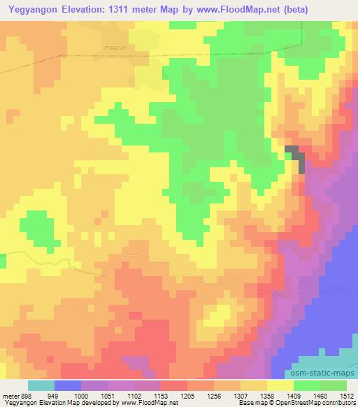 Yegyangon,Myanmar Elevation Map