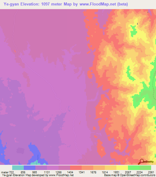 Ye-gyan,Myanmar Elevation Map