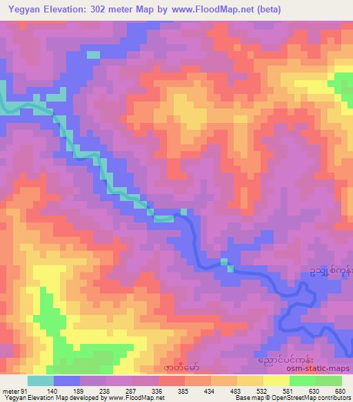 Yegyan,Myanmar Elevation Map