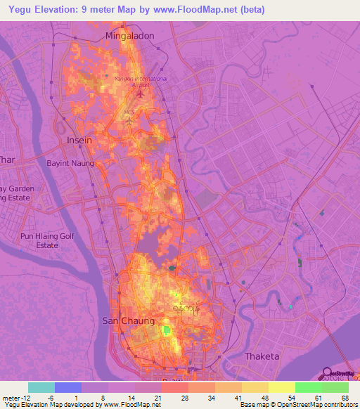 Yegu,Myanmar Elevation Map
