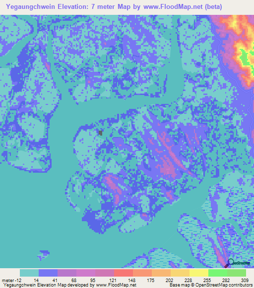 Yegaungchwein,Myanmar Elevation Map