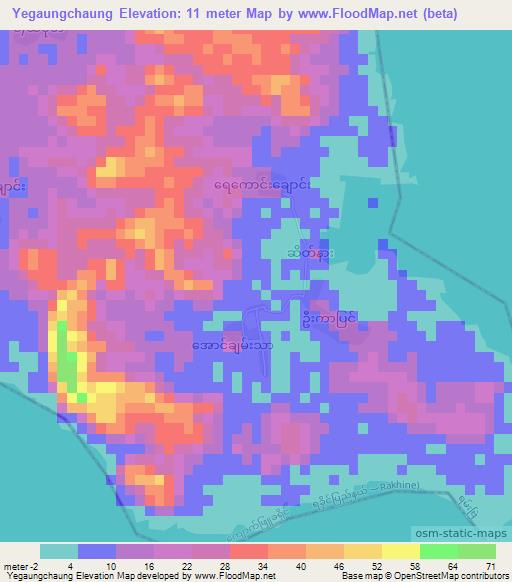 Yegaungchaung,Myanmar Elevation Map
