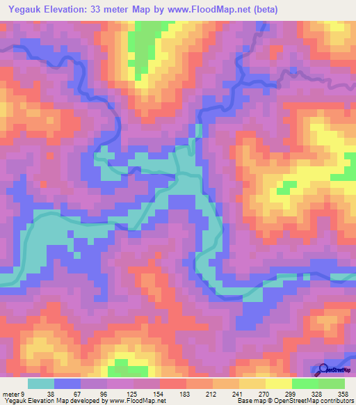 Yegauk,Myanmar Elevation Map