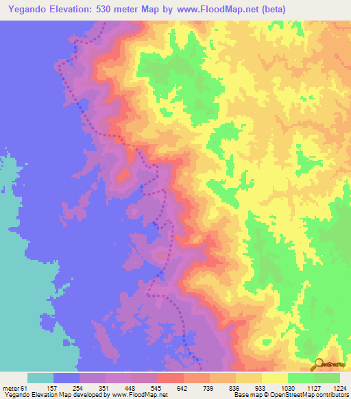 Yegando,Myanmar Elevation Map