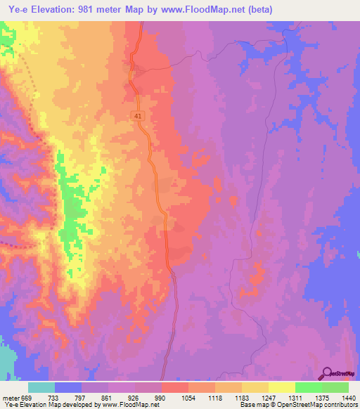 Ye-e,Myanmar Elevation Map