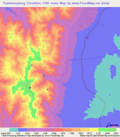 Yedwinmyaung,Myanmar Elevation Map