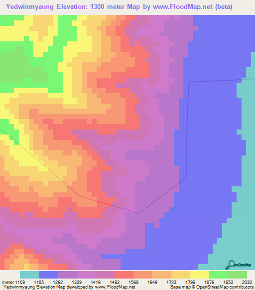 Yedwinmyaung,Myanmar Elevation Map