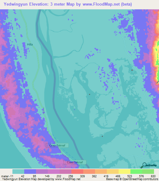 Yedwingyun,Myanmar Elevation Map