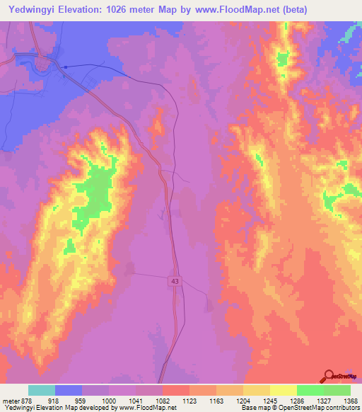 Yedwingyi,Myanmar Elevation Map