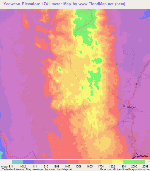 Yedwet-u,Myanmar Elevation Map