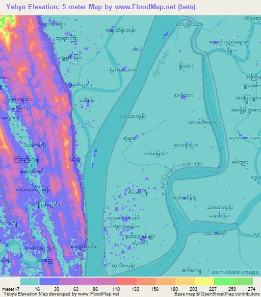 Yebya,Myanmar Elevation Map