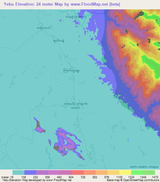 Yebu,Myanmar Elevation Map