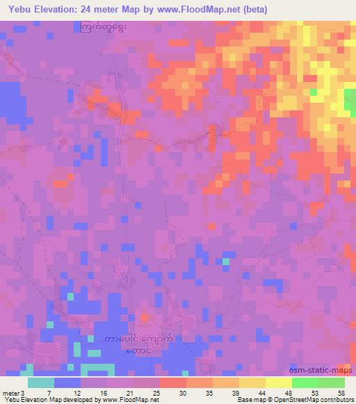 Yebu,Myanmar Elevation Map