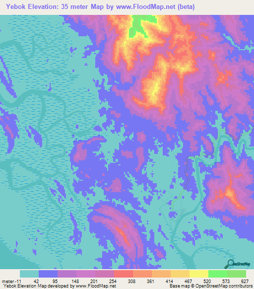 Yebok,Myanmar Elevation Map