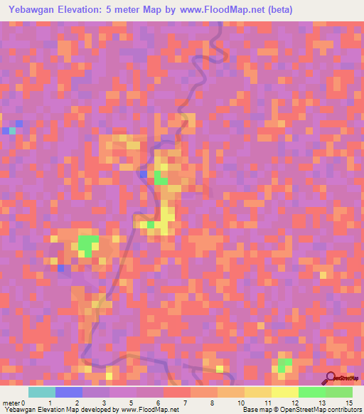 Yebawgan,Myanmar Elevation Map