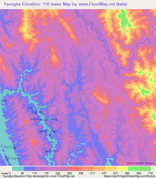 Yaungba,Myanmar Elevation Map