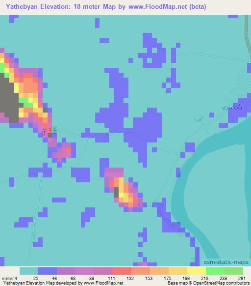 Yathebyan,Myanmar Elevation Map