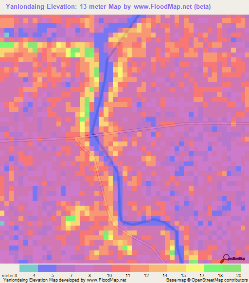 Yanlondaing,Myanmar Elevation Map