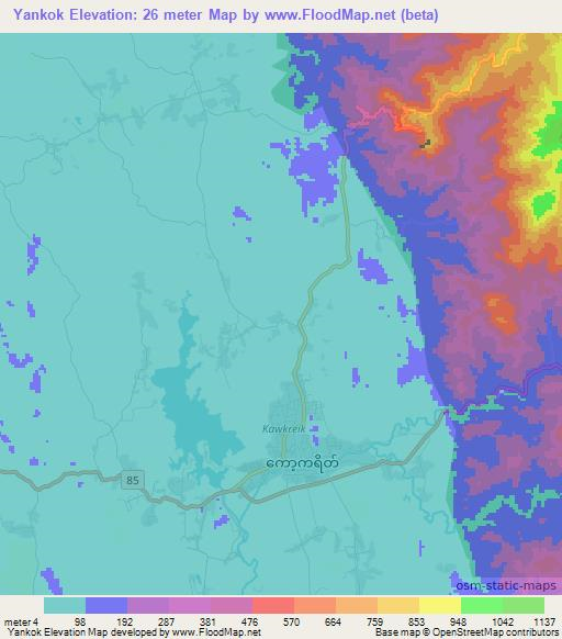 Yankok,Myanmar Elevation Map