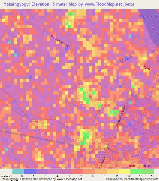 Yakaingyogyi,Myanmar Elevation Map