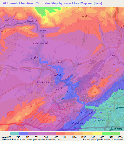 Al Hamah,Syria Elevation Map