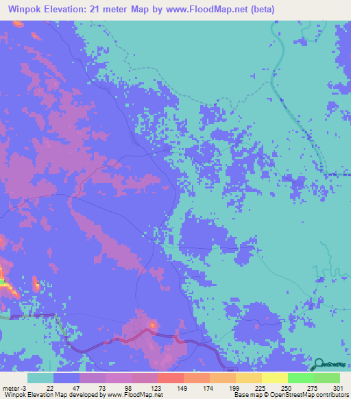 Winpok,Myanmar Elevation Map