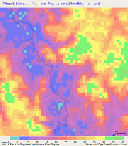 Winpok,Myanmar Elevation Map