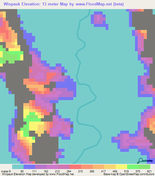 Winpauk,Myanmar Elevation Map