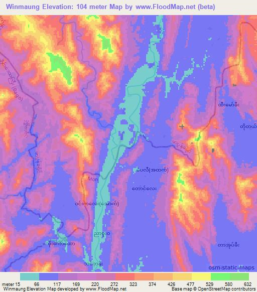 Winmaung,Myanmar Elevation Map
