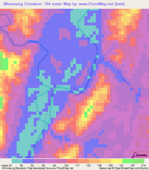 Winmaung,Myanmar Elevation Map