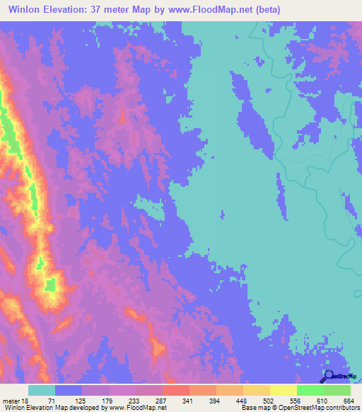 Winlon,Myanmar Elevation Map