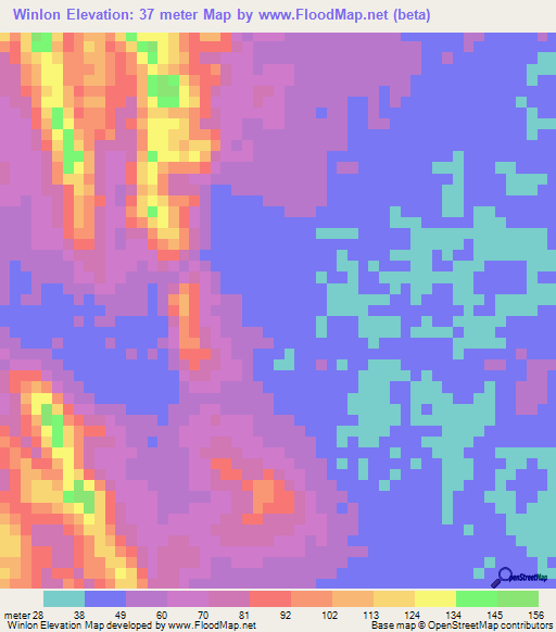 Winlon,Myanmar Elevation Map