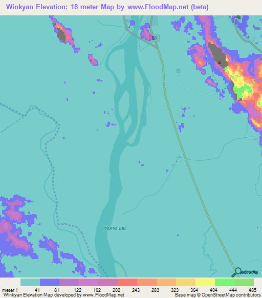 Winkyan,Myanmar Elevation Map