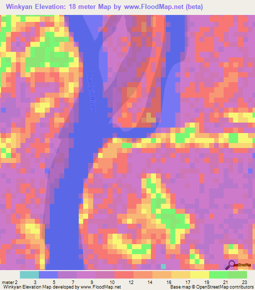 Winkyan,Myanmar Elevation Map
