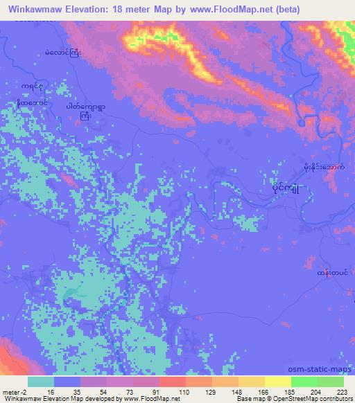 Winkawmaw,Myanmar Elevation Map