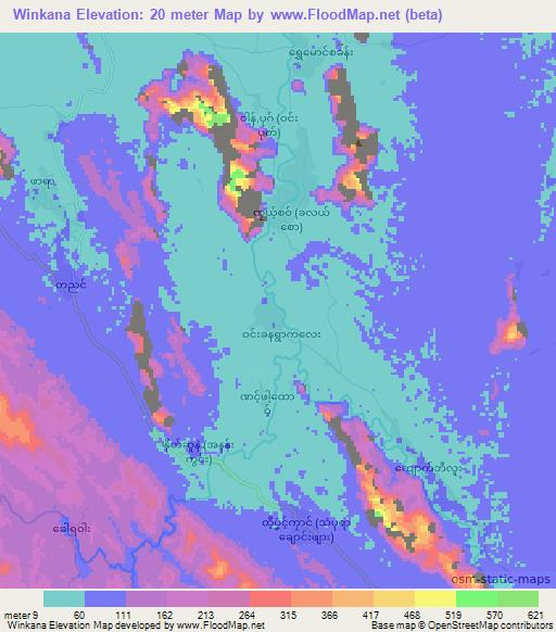 Winkana,Myanmar Elevation Map
