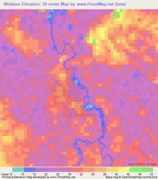 Winkana,Myanmar Elevation Map