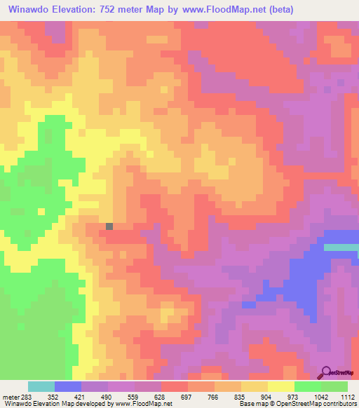Winawdo,Myanmar Elevation Map