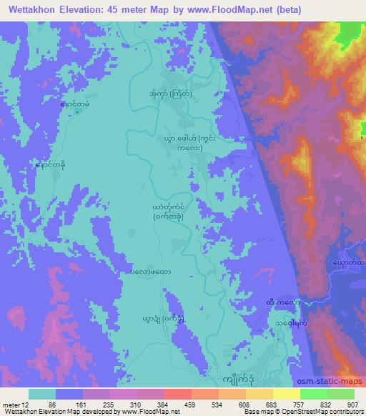 Wettakhon,Myanmar Elevation Map
