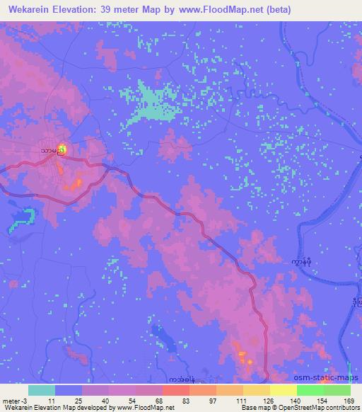 Wekarein,Myanmar Elevation Map