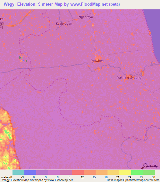 Wegyi,Myanmar Elevation Map