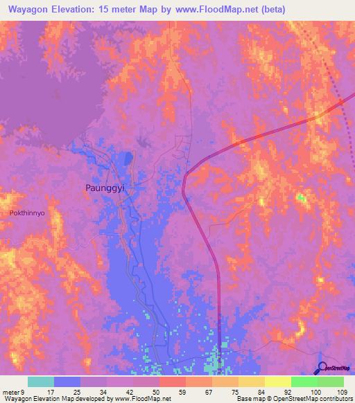 Wayagon,Myanmar Elevation Map