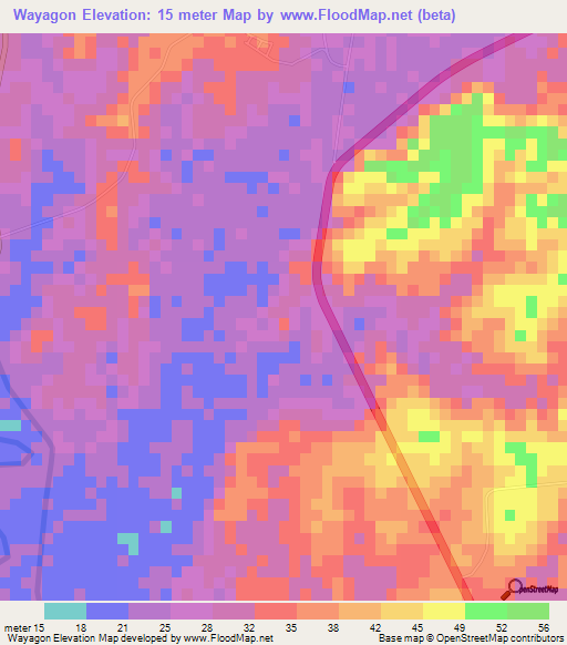 Wayagon,Myanmar Elevation Map