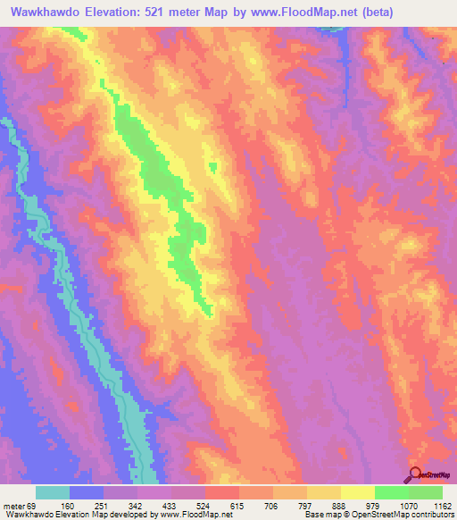Wawkhawdo,Myanmar Elevation Map