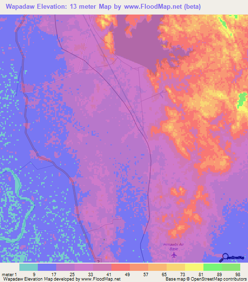 Wapadaw,Myanmar Elevation Map