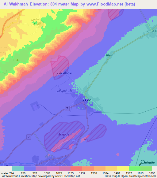 Al Wakhmah,Syria Elevation Map