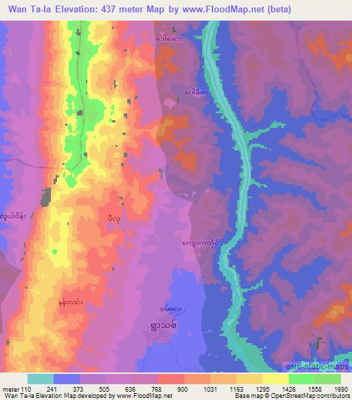 Wan Ta-la,Myanmar Elevation Map